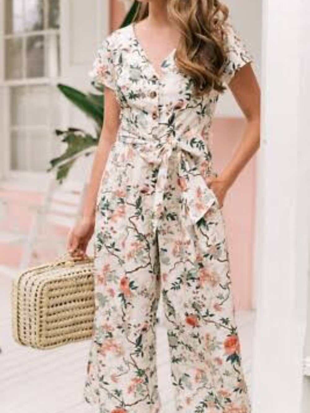 Gal Meets Glam Sophia Cropped Wide Leg Floral Jumpsuit - Size 6